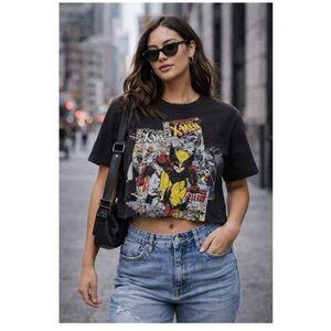 MARVEL Wolverine X-Men Black Cropped Boxy Graphic Tee Sz M 100% Cotton Comic